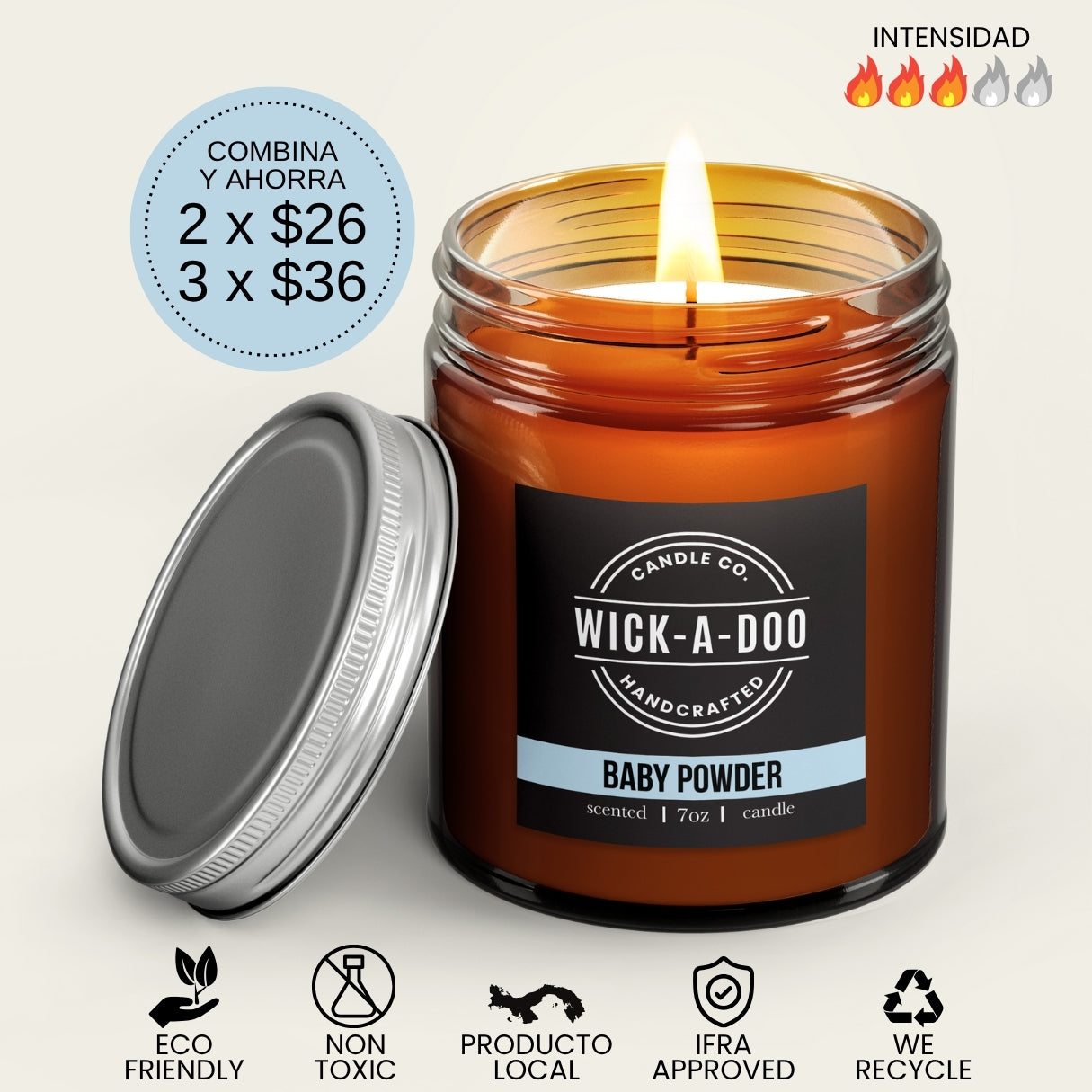 Baby Powder Wickadoo Candle Co. Panamá Aceptamos Yappy y tarjetas delivery en 24 horas