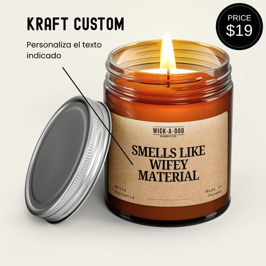 Vela Personalizada (Kraft) Wickadoo Candle Co. Panamá Aceptamos Yappy y tarjetas delivery en 24 horas