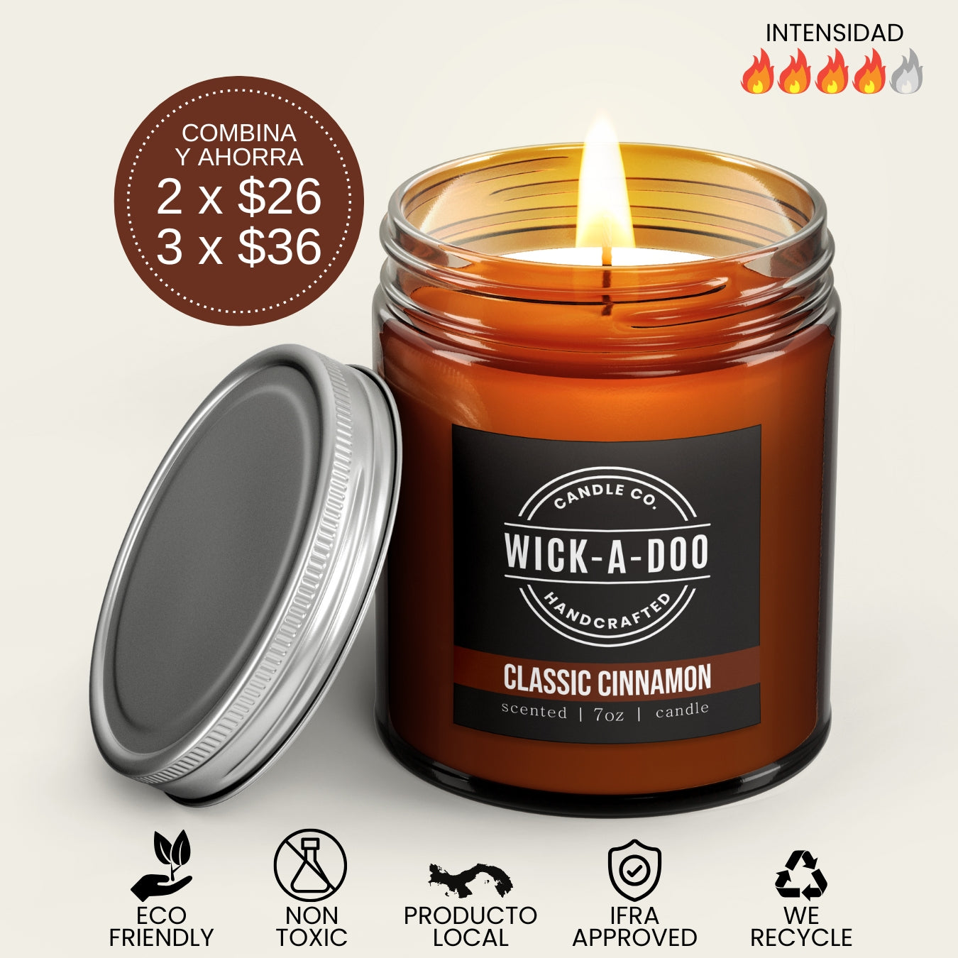 Classic Cinnamon Wickadoo Candle Co. Panamá Aceptamos Yappy y tarjetas delivery en 24 horas