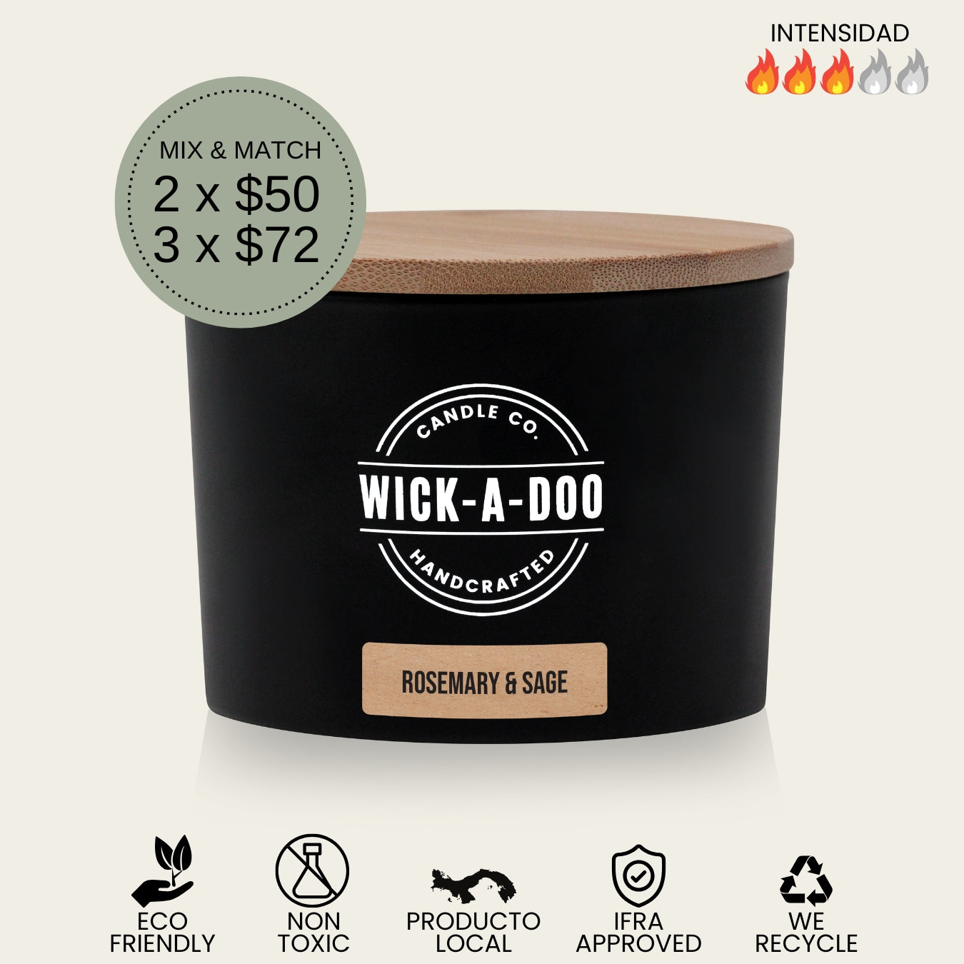 Rosemary & Sage - Vela Artesanal Panamá - Wickadoo Candle Co. - Delivery en 24 horas - Aceptamos Yappy y tarjetas