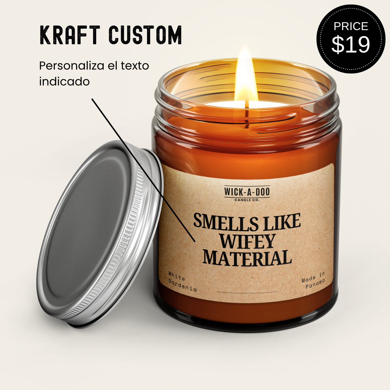 Vela Personalizada (Kraft) Wickadoo Candle Co. Panamá Aceptamos Yappy y tarjetas delivery en 24 horas