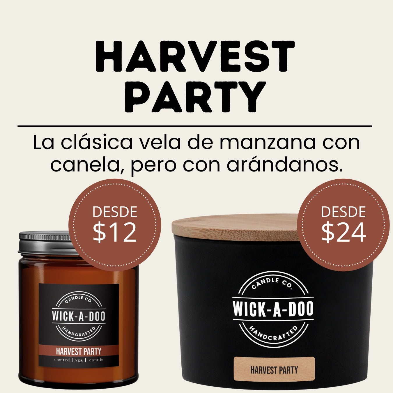 Harvest Party Wickadoo Candle Co. Panamá Aceptamos Yappy y tarjetas delivery en 24 horas