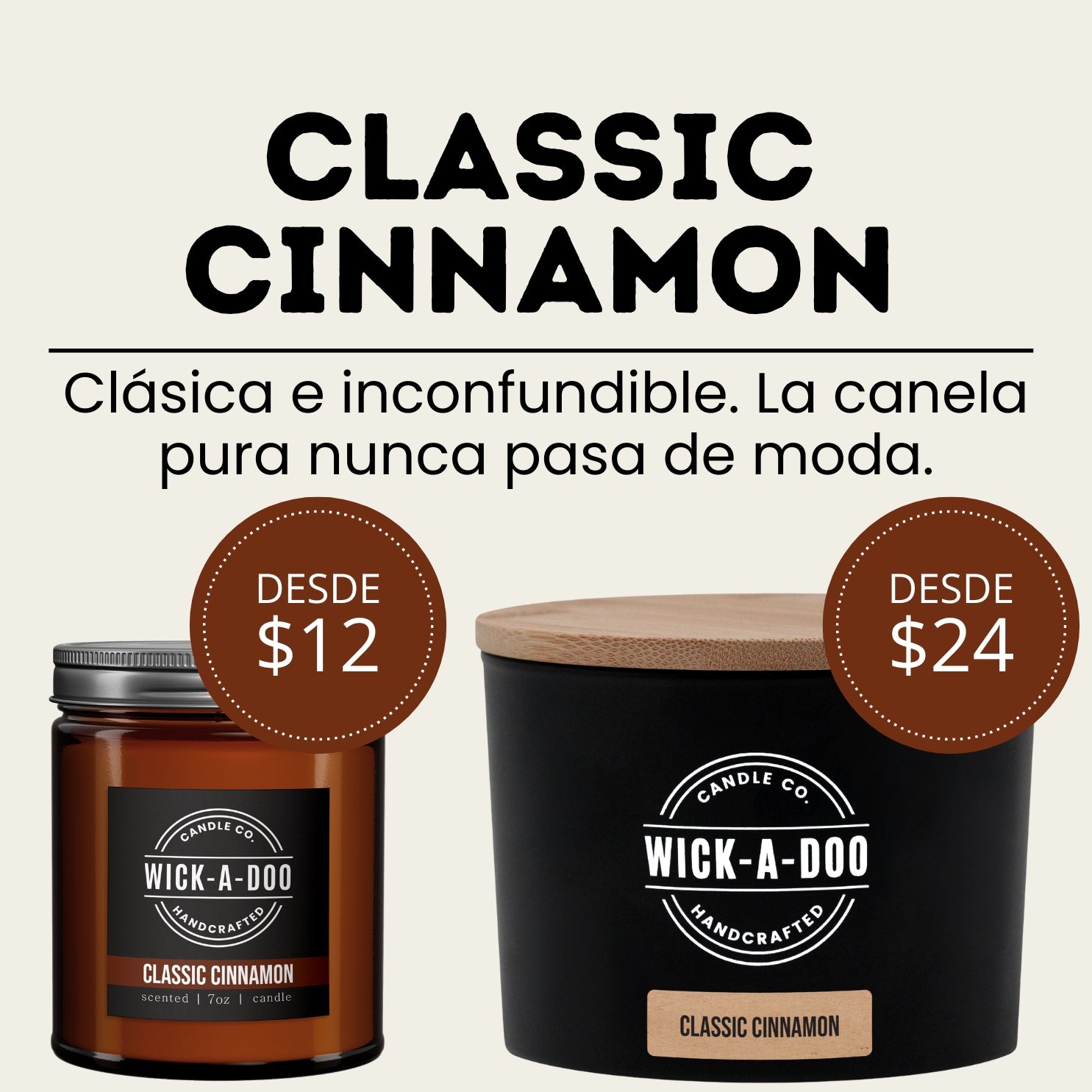 Classic Cinnamon Wickadoo Candle Co. Panamá Aceptamos Yappy y tarjetas delivery en 24 horas